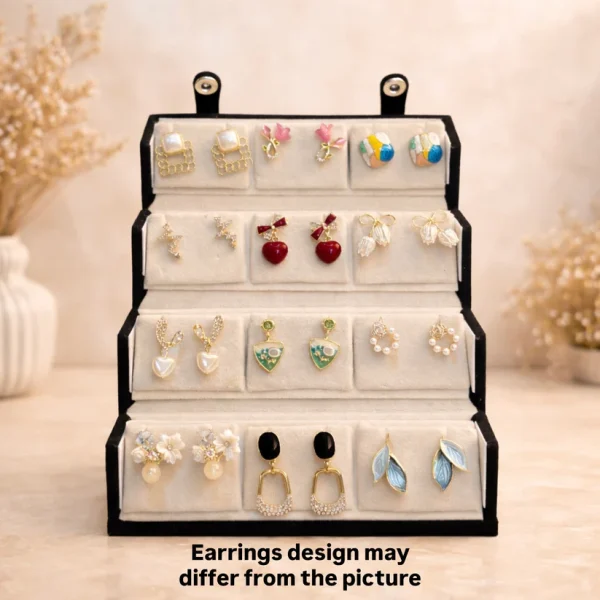 Set of 12 Korean Earrings with Black Jewellery Box